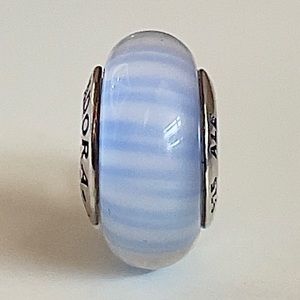 Pandora Retired Light Blue Candy Stripes Murano Charm